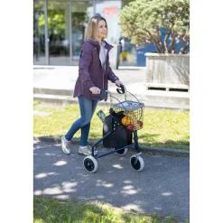 Die moderne Hausfrau 3 Rad Rollator Actimo Delta mit Drahtkorb und Stofftasche, faltbar