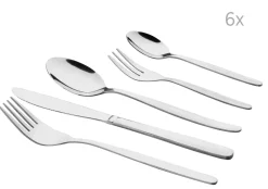 Die moderne Hausfrau Besteck-Set, Edelstahl Serie 200 6x Menülöffel, 6x Menügabel, 6x Menümesser, 6x Kaffeelöffel, 6x Kuchengabel