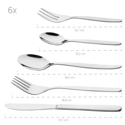 Die moderne Hausfrau Besteck-Set, Edelstahl Serie 200 6x Menülöffel, 6x Menügabel, 6x Menümesser, 6x Kaffeelöffel, 6x Kuchengabel