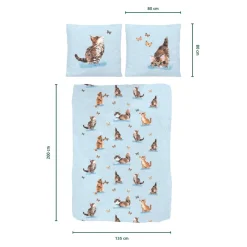 Die moderne Hausfrau Bettwäsche Baumwolle "Kätzchen", 2-teilig, 135x200 cm hellblau