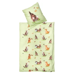 Die moderne Hausfrau Bettwäsche Baumwolle "Kätzchen", 2-teilig, 135x200 cm grün