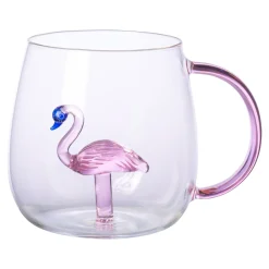 Die moderne Hausfrau 3D Glas-Tasse, 350 ml Flamingo