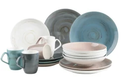 Die moderne Hausfrau Derby Geschirr-Set, Porzellan 4 x Speisteller, 4 x Dessertteller, 4 x Kaffeebecher, 4 x Müslischale