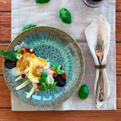 Die moderne Hausfrau Desserteller-Set, Steinzeug Flussufer blau, grün, braun