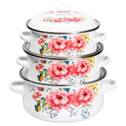 Die moderne Hausfrau Emaille-Topfset "Sommer-Blüten", 6-teilig