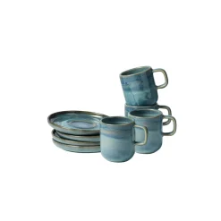 Die moderne Hausfrau Espressotassen-Set, Steinzeug TIEFER SEE Blau / Grün
