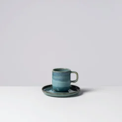 Die moderne Hausfrau Espressotassen-Set, Steinzeug TIEFER SEE Blau / Grün