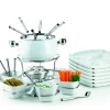 Die moderne Hausfrau Fondueset 1 x Fonduetopf, 1 x Spritzschutz, 1 x Rechaud mit Drehkarusell, 1 x Brenner, 6 x Fonduegabeln, 6 x Fonduelöffel, 6 x Schälchen, 6 x Fondueteller