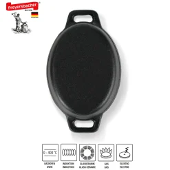 Die moderne Hausfrau Freyersbacher Mini Cocotte 12x8,5 cm Gusseisen, Kleiner Emaille Topf | Oval, mit Brett und Tuch