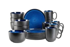 Die moderne Hausfrau Frühstücksset, Steinzeug NIARA Schwarz / Blau