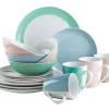 Die moderne Hausfrau Geschirr-Set, Porzellan Kitchen Time II Rosa, Blau, Grün, Beige