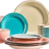 Die moderne Hausfrau Geschirr-Set, Steingut Lumaca Koralle /Grau /Grün /Blau