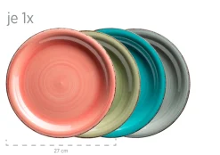 Die moderne Hausfrau Geschirr-Set, Steingut Lumaca Koralle /Grau /Grün /Blau