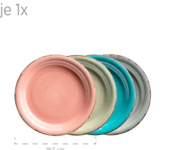 Die moderne Hausfrau Geschirr-Set, Steingut Lumaca Koralle /Grau /Grün /Blau