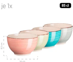 Die moderne Hausfrau Geschirr-Set, Steingut Lumaca Koralle /Grau /Grün /Blau