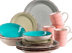 Die moderne Hausfrau Geschirr-Set, Steingut Lumaca Blau /Hellblau /Rosa/Grün