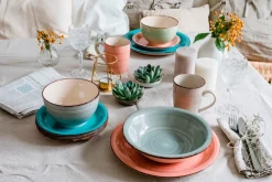 Die moderne Hausfrau Geschirr-Set, Steingut Lumaca Blau /Hellblau /Rosa/Grün