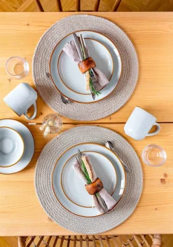 Die moderne Hausfrau Geschirrset, Steinzeug Mabella 4 x Speisteller, 4 x Suppenteller, 4 x Dessertteller, 4 x Müslischüssel, 4 x Kaffeebecher