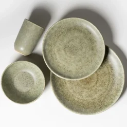 Die moderne Hausfrau Geschirr-Set, Steinzeug Moos'N'Stein Grün