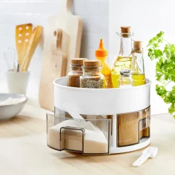 Die moderne Hausfrau Gewürzregal "Rondell", drehbar mit 4 Schubladen + Gratis 4 Portionierlöffel