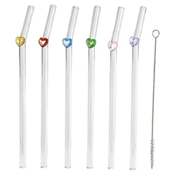 Die moderne Hausfrau Glas-Strohhalme „Herzen“, 6 Stück