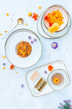 Die moderne Hausfrau Gourmetteller Set, Porzellan Pintar Beige / Blau