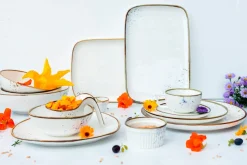 Die moderne Hausfrau Gourmetteller Set, Porzellan Pintar Beige / Blau