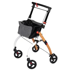 Die moderne Hausfrau Indoor-Rollator in Holz-Optik mit Tasche und Tablett - AT51040 weiß/braun