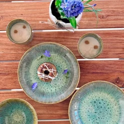 Die moderne Hausfrau Kaffeebecher-Set, Steinzeug Flussufer blau, grün, braun