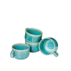 Die moderne Hausfrau Kaffeeobertassen-Set, Steinzeug TIEFER SEE Blau / Grün