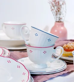 Die moderne Hausfrau Kaffeeservice, Porzellan Lova Weiß / Rot