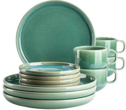 Die moderne Hausfrau Kaffeeservice, Steinzeug Elina Uno 4 x Dessertteller, 4 x Kaffeetasse, 4 x Kaffeeuntertasse