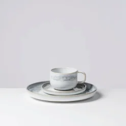 Die moderne Hausfrau Kaffeeservice, Steinzeug TIEFER SEE Grau / Weiß