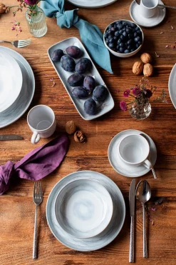 Die moderne Hausfrau Kaffeeservice, Steinzeug TIEFER SEE Grau / Weiß