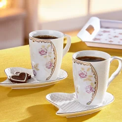 Die moderne Hausfrau Kaffeetassen mit Untertassen "Herz", 2 Stück je 250 ml