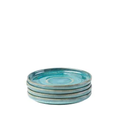 Die moderne Hausfrau Kaffeeuntertassen-Set, Steinzeug TIEFER SEE Blau / Grün