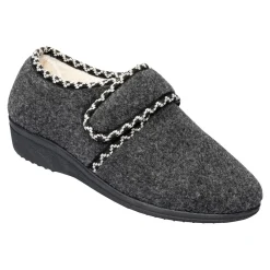 Damen Die moderne Hausfrau Klett-Hausschuh "Claudia" mit Wolle grau