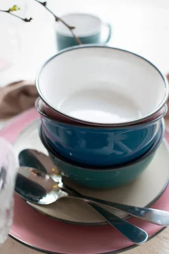 Die moderne Hausfrau Kombiservice, Steinzeug Maila Petrol, Altrosa, Beige, Dunkelblau