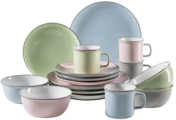 Die moderne Hausfrau Kombiservice, Steinzeug Maila Rosa / Grau / Blau / Grün