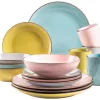 Die moderne Hausfrau Kombiservice, Steinzeug METALLIC RIM Rosa, Grün, Blau, Grau
