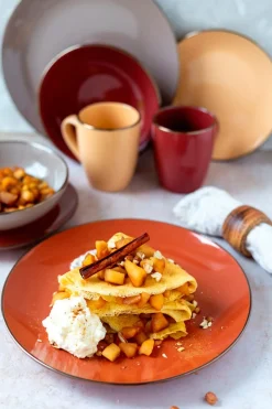 Die moderne Hausfrau Kombiservice, Steinzeug METALLIC RIM Rot, Braun, Orange, Beige