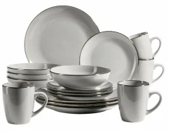 Die moderne Hausfrau Kombiservice, Steinzeug METALLIC RIM Grau