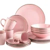 Die moderne Hausfrau Kombiservice, Steinzeug METALLIC RIM Rosa