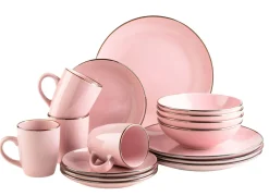 Die moderne Hausfrau Kombiservice, Steinzeug METALLIC RIM Rosa