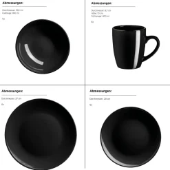 Die moderne Hausfrau Kombiservice, Steinzeug METALLIC RIM Schwarz