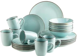 Die moderne Hausfrau Kombiservice, Steinzeug METALLIC RIM Mint