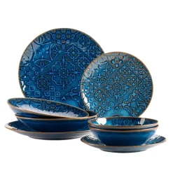 Die moderne Hausfrau Kombiservice, Steinzeug Trad. Tiles Blau