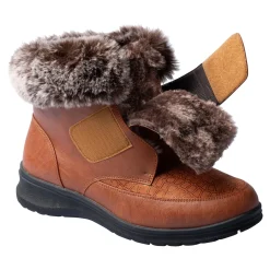Damen Die moderne Hausfrau Kuschel-Klettstiefelette „Steffi“ cognac