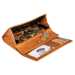 Damen Die moderne Hausfrau Lederbörse „Hibiskus“ cognac