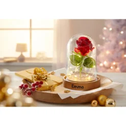 Die moderne Hausfrau LED-Glas "Ewige Rose" mit Musik, personalisiert mit Namen
